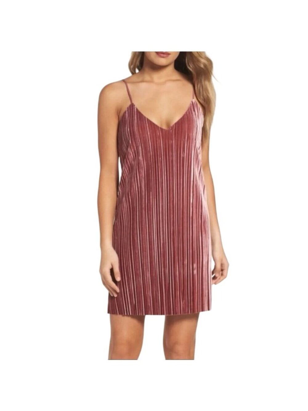 Bardot Slip Dress Medium Velvet Sleeveless Pleated Velvet Rose Pink Night Out